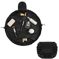 URAQT Kosmetiktasche mit Kordelzug, Lazy Kosmetikbeutel, Groß Kapazität Make Up Tasche, One-Step Organizer Makeup Tasche Schminkbeutel für Lazy Damen (Schwarz)