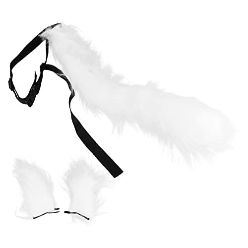 ARTSEWPLY 1 セット 狐耳 尾 豪華な耳のヘアフープ コスプレ 動物の尾の装飾 動物の頭飾り 狼 cutegk しっぽ tail ヘアクランプ パーティーかんざし 耳飾り ぬいぐるみ 白い