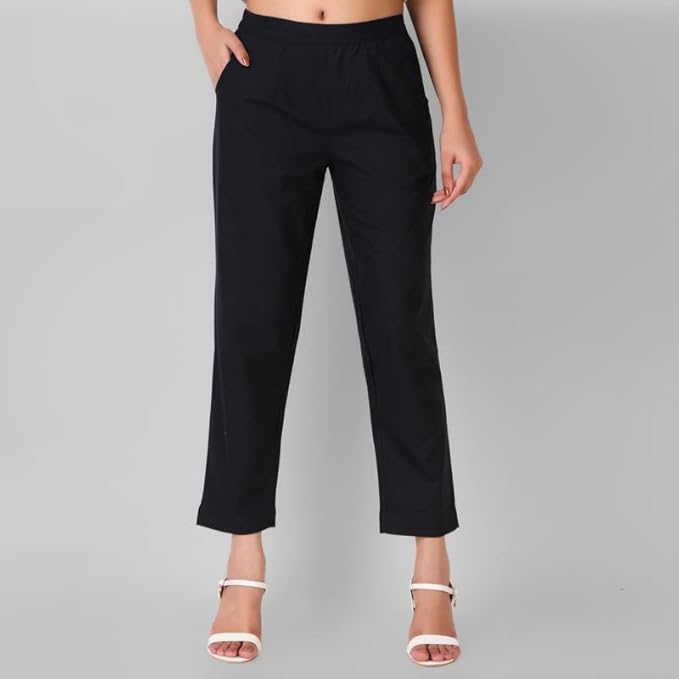 Image of Aarav Fabric Women's 100% Cotton Casual Pant | Ankle Length Regular fit Cotton Trouser | Straight Fit Formal Pants for Kurti, Office, Casual and Daily Outdoor Lifestyle