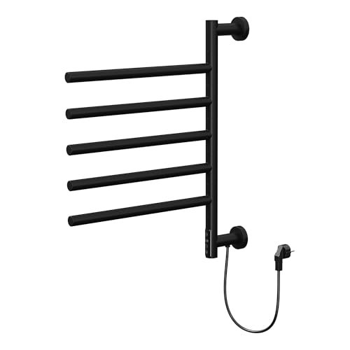 LuxeBath Chauffe-Serviette Électrique, 75W 45-60°C 450x622 mm, Rotation 180° Support Mural, avec 5 Bras Pivotants et Minuterie, Radiateur de Salle de Bain...