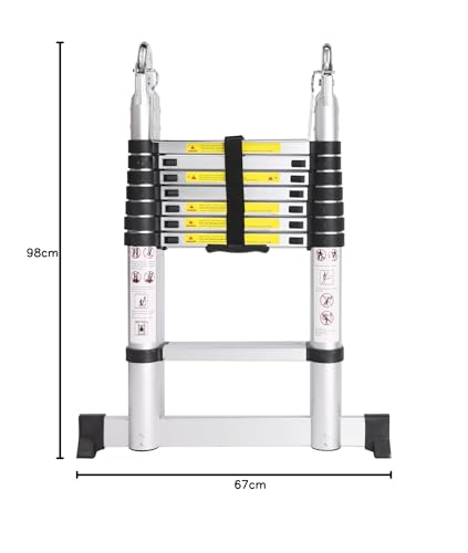 Meditool Teleskopleiter Klappleiter 150kg Aluminium mit rutschfestem Gummi und Sicherheitsnadeln aus Stahl vielseitig einsetzbar