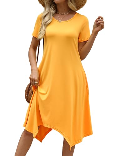 Image of COSSEN Women's 2026 Summer Midi Dress Crew Neck Short Sleeve Casual Tshirt Flowy Loose Sundress with Pockets