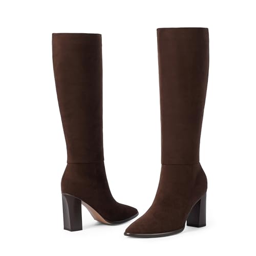 Image of Knee High Boots for Women Pointed Toe Chunky Heel Tall Boots | Side Zipper,Insole Cushioning Foam Tall boots,Fall Spring Winter Fashion Dress Boots,Evening Bridal office Long Boots