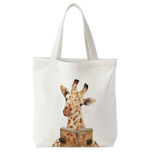 KBRCT Cute Reading Giraffe Tote Bag for Women, Reading Lovers Bookworm Gifts, Giraffe...