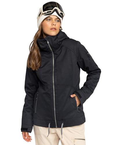 Roxy Women's Meade Snow Jacket – 10K Waterproof Insulated Ski Jacket, Removable Hood. PFAS Free, Anthracite, X-Large