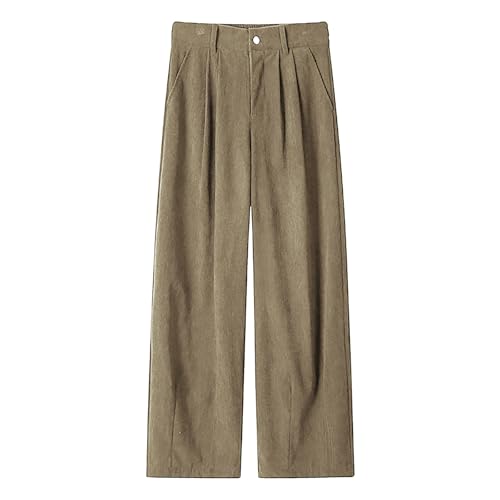 Men's Corduroy Wide Leg Pants with Belt Tailored Classic Fit Dress Trousers Stretchy Casual Relaxed Loose Comfy Pants3