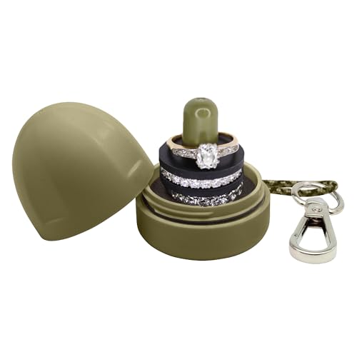 RING THING - Ring Holder Keychain, Jewelry Organizer and Storage, Portable Waterproof Jewelry Holder, Pill Box Keychain Container, Gym Accessory, and Travel Ring Case (Olive Green)
