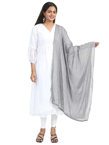 Image of Miraan Solid Pure Cotton Dupatta with Pom Pom Border, 2.25 meters length (DUPCOTTON)