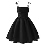 IBTOM CASTLE Girls Dress Summer Spaghetti Straps Smocked Ruched A Line Swing Party Dress Princess Birthday Double Layered Flowy Tween Homecoming Gown Black 10 Years