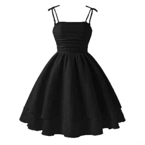 IBAKOM Girl Summer Smocked A-Line Dress Teen Graduation School Prom Dance Ball Gown Tween Summer Wedding First Communion Clothes Junior Homecoming 5th 6th 8th Grade Promotion Dress Black 8 Years