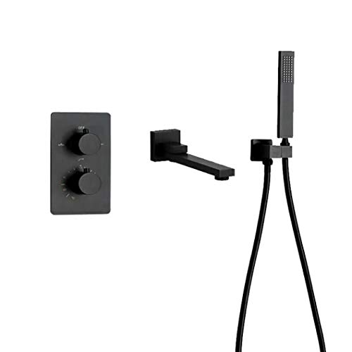 WDSOPK Robinetterie De Baignoire, Pommeau De Douche Encastré Mural en Laiton Noir Mat, Eau Chaude Et Froide, avec Douchette À Main Et Robinetterie De Baignoire, Ensemble De Douc（C）