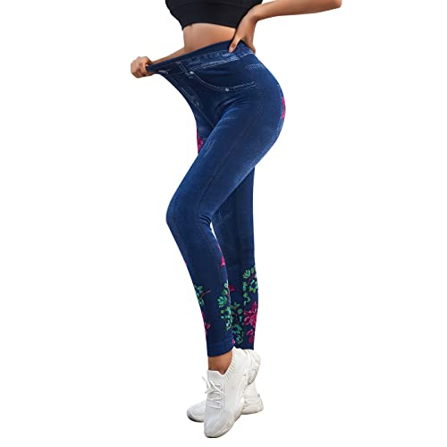 Ryoizen Legging Femme Leggings Imitation Jean Taille Haute Pantalon Sport Yoga sans Couture Extensible Pantalon de Crayon sans Couture(Rose,XXL) Cover