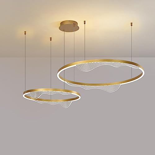 Lustre LED dimmable 3 anneaux circulaires or brossé plafonnier suspension salon