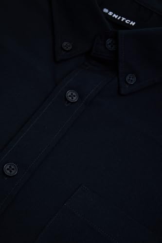 Image of SNITCH Men Casual Shirt | Regular Fit Long Sleeve Button-Down Collar Textured Style | Durable Polyester Twill & Single Patch Pocket for Work