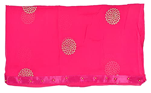 Image of YOUTHQUAKE Golden Floral Embroidery Work Chiffon Dupatta for Womens & Girls with Fancy Moti Lace