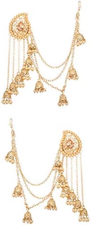 Bindhani Fashion Bollywood Jewellery Traditional Ethnic Bridal Bride Wedding Bridesmaid Gold Plated Kundan Pearl Drop Jhumka Jhumki Head chain Indian Bahubali Earrings Jewelry For Women