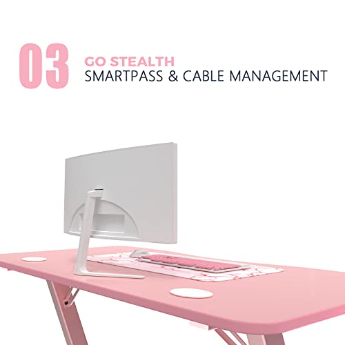 Vitesse Pink Gaming Desk, 40 Inch Ergonomic Gaming Desk For Girls, Cute Kawaii Computer Desk, Gaming Tables With Headphone Hook #TOP5