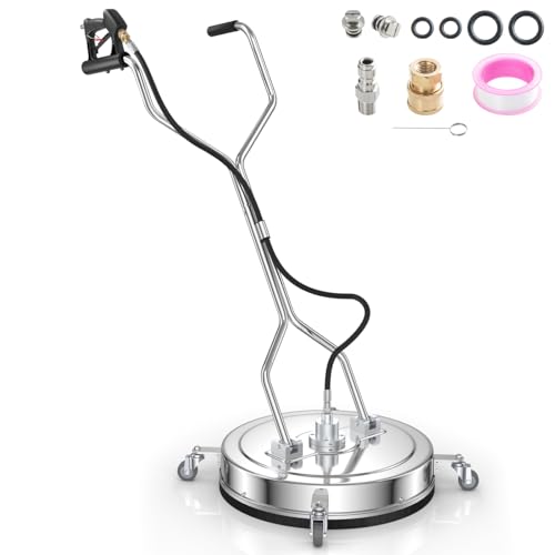 GiantexUK 21’’ Pressure Washer Surface Cleaner, 4000 PSI Flat Floor Cleaning Washer with 3/8" Quick Connector, 4 Wheels & 2 Nozzles, Stainless Steel Rotary Pressure Cleaner for Patio Pavement Driveway