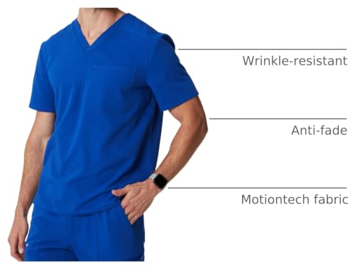 Image of Fabletics Men's Helix 1-Pocket Scrub Top - MotionTech, Wrinkle-Resist, Chest Pocket, Anti-Shrink, Semi-Slim Fit