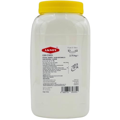 AKSOY 100% Pure Corn Starch | 2.75 KG Airtight Container | All Natural Thickener for Soups Stews Gravy Baking Pies Puddings & Cakes | Non-GMO Vegan Food-Grade