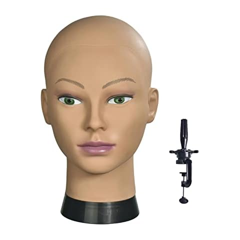 BLTYXT Afro Bald Mannequin Head Professional Cosmetology Wig Training Head for Wig Making and Display Hat Glasses Scarf Jewelry Model Head with Free Clamp Stand Cover