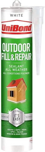 UniBond Outdoor Fill&Repair Sealant, White Polymer Outdoor Multi-Purpose Sealant and Joint Filler, Durable Weatherproof and Waterproof Sealant for Exteriors, Roof Sealant, 1x398g Cartridge