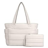 TOPDesign Bolsa feminina acolchoada com compartimentos, bolsa de ombro acolchoada para trabalho, viagens, academia, Branco claro, Medium