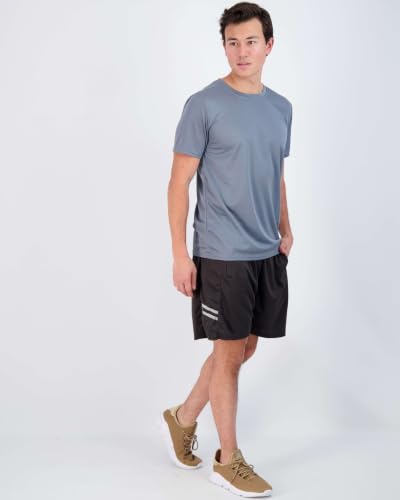 Image of Real Essentials 5 Pack: Men's Mesh Performance Quick Dry Tech Stretch Ultra-Soft Breathable Short Sleeve Crew Active T-Shirt | Available In Big & Tall, Moisture Wicking, Quick Dry, Cooling, Summer, Casual, Basketball, Tennis, Hiking, Yoga, Tops