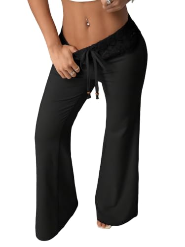 Luckydora - Luckydora Women's Low Rise Flare Pants - Comfortable Crochet Beach Coverup, Flowy Vacation Bottoms, Black, Large - Best Deal on Amazon