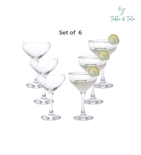 Image of Table & Tale Mistic 220 ml Coupe Set of 6 from Brazil | Crystal Red & White Wine Glasses for Home, Bar, Parties | Elegant Stemware for Cabernet, Pinot Noir, Chardonnay & More