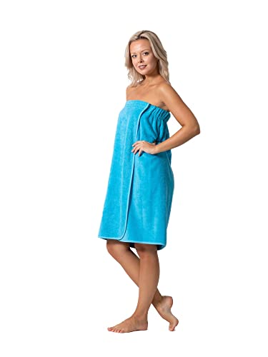 Women’s Terry Cloth Spa And Bath Towel Wrap With Adjustable Closure & Elastic Top (Turquoise, Large/One Size) #TOP2