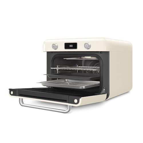 Smeg, Mini Four Combiné COF01CREU, 10 Fonctions de Cuisson, 33 Recettes Automatiques, Réservoir Amovible, Cuisson à la Vapeur, Fonction de Détartrage, Puissance 1800W, Crème