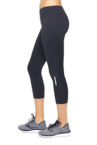 Expert Brand Women's Airstretch Mid-Rise Capri Leggings with Zipper Pocket Black