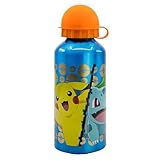 Stor Pokemon 400ml Aluminium Water Bottle for Kids School Sports Drinks Bottle, Reusable, Security Cap, BPA Free (Blue)