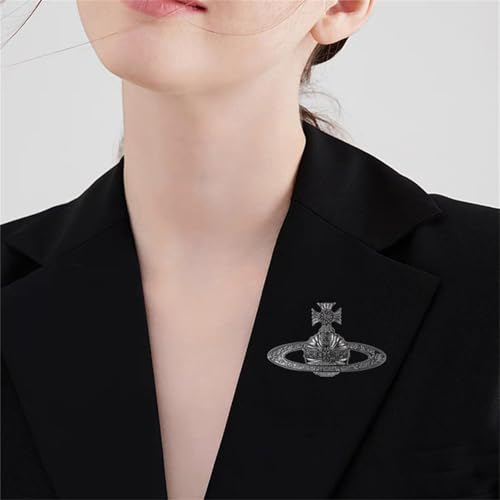 Image of Dreuyet Saturn Planet Brooch Pin for Women Ladies Dainty Rhinestone Star Lapel Pin Cubic Zirconia with Crystal Planet Brooch Fashion Dress Accessories Jewelry for Suit Clothing Jackets Badges