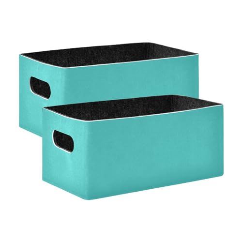 Lot de 2 paniers de rangement pliables en tissu turquoise de taille moyenne pour étagères