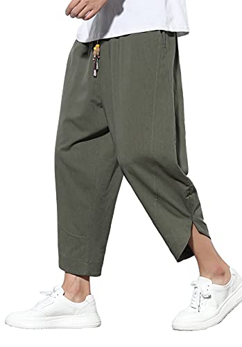 CHARTOU Men's Baggy Drawstring Waist Wide-Leg Loose Fit Lightweight Harem Crop Pants