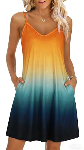 Image of elescat Womens Summer Dresses Spaghetti Strap V Neck Casual Sleeveless Sundress Beach Cover Ups with Pockets 2026