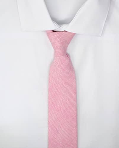 Image of Men's Chambray Cotton Skinny Necktie Tie Textured Distressed Style - 2.5 inch Width