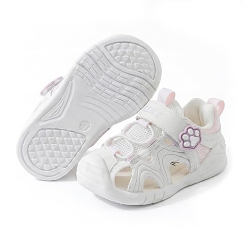 TootyTots Lauflernschuhe & Sandalen für Kleinkinder Geschlossene Jungen Mädchen Sommerschuhe Weich & Bequem Zehenschutz Klettverschluss Leichte Wasserschuhe für Strand Outdoor (23 K112-Rosa)