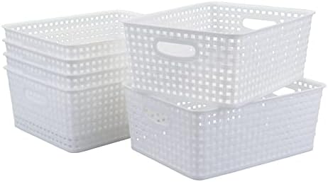 Hokky 6-pack Weave Storage Basket, Plastic Cupboard Baskets