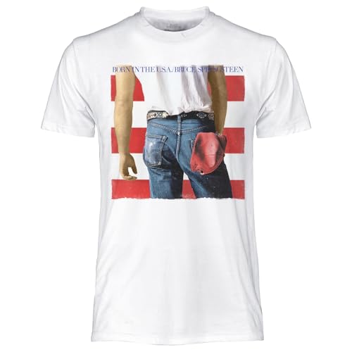 CRAZY FOR ROCK Bruce Springsteen   Camiseta Oficial Born in USA. Camiseta Unisex de Algodón. Talla Regular para Adulto y Niño, Color blanco., XL