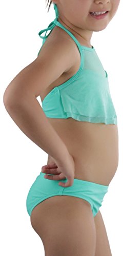 Image of ToBeInStyle Girls' Two Piece Halter Top Flowy Mesh Bikini & Bikini Bottoms