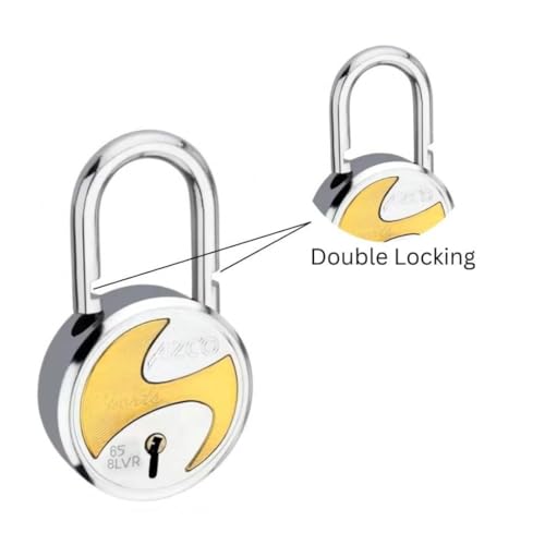 Image of Azco Round Locks 65mm 6 Keys, Steel 8 Levers Double Locking, Lock and Key for Home Door Shutter Shop Office Main Gate, Gold Silver Finish, Made in India (Pack of 1)