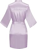 goodmansam Women's Satin Kimono Robe with Silver Rhinestones Bride Bridesmaid Robes for Wedding Party Robe Getting Ready