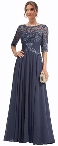 Chiffon Mother of The Bride Dresses for Wedding Lace Formal Dress with Sleeves Long Evening Party Gown3