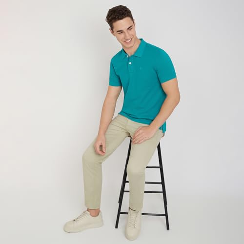 Image of Parx Men Regular Fit Solid Pattern Cotton Polyester Blend Half Sleeve Polo Neck Casual T-Shirt
