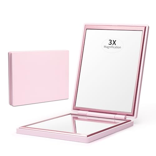 Kintion Compact Mirror 1x/3x Magnification Pocket Small Mirror for Purse Handbag Portable Travel Makeup Mirror Handheld Folding Gifts for Girls Women Men Pink