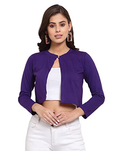Image of Style Quotient Women Purple Solid Open Front Shrug