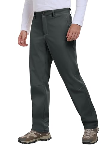 Xnova Outdoorhose Herren Wasserdicht Wanderhose Warm Fleece Gefüttert Thermohose Arbeitshose Männer Stretch Taktische Hosen Trekkinghose Skihose mit Multi Taschen, Dunkelgrau, S